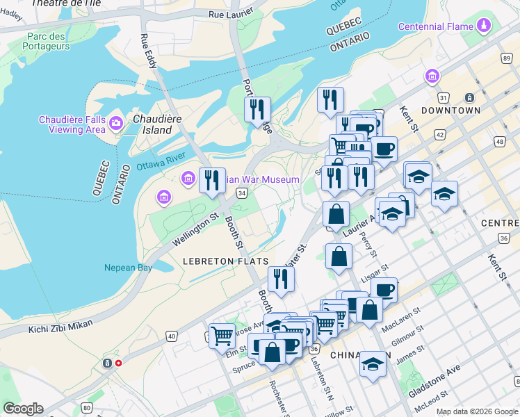 map of restaurants, bars, coffee shops, grocery stores, and more near Lett Street in Ottawa