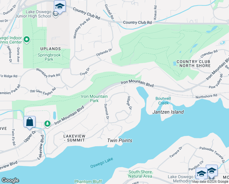 map of restaurants, bars, coffee shops, grocery stores, and more near 15200 Lily Bay Court in Lake Oswego