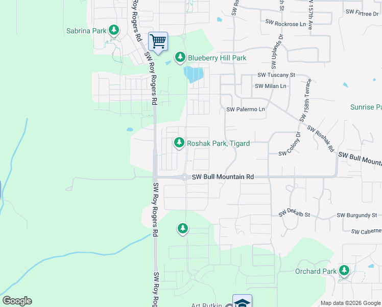 map of restaurants, bars, coffee shops, grocery stores, and more near 14117 Southwest River Terrace Boulevard in Tigard