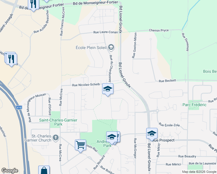 map of restaurants, bars, coffee shops, grocery stores, and more near 578 Rue du Chardonnay in Sherbrooke