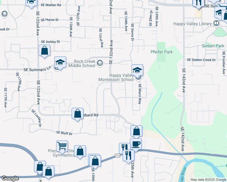 map of restaurants, bars, coffee shops, grocery stores, and more near 14547 Southeast Megan Way in Clackamas