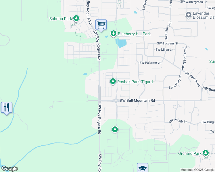map of restaurants, bars, coffee shops, grocery stores, and more near 14205 Southwest 168th Avenue in Tigard