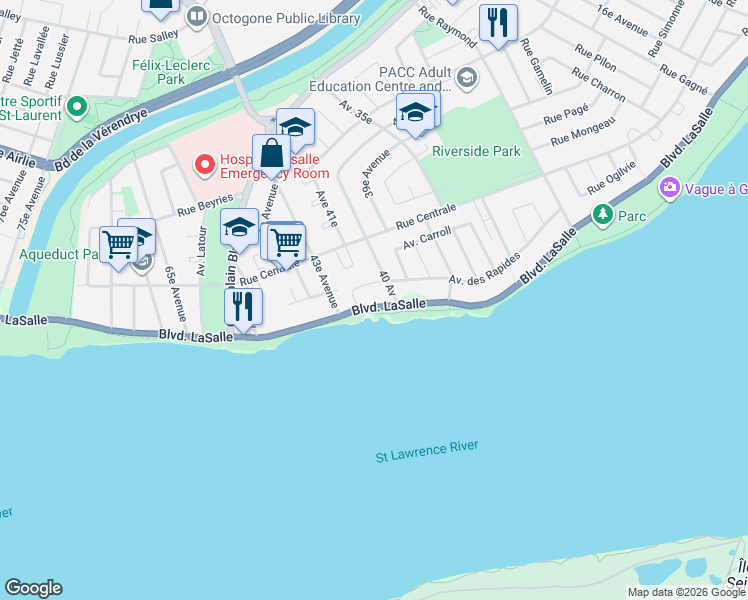 map of restaurants, bars, coffee shops, grocery stores, and more near 8567 Boulevard LaSalle in Montréal