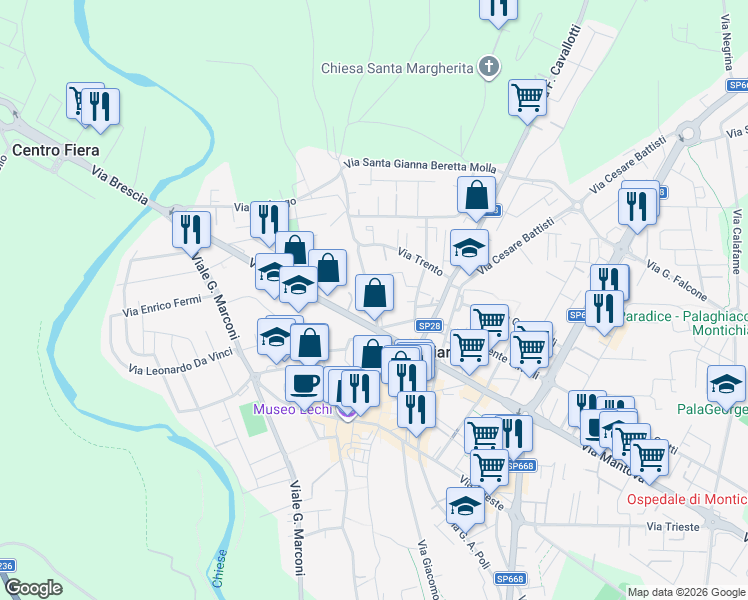 map of restaurants, bars, coffee shops, grocery stores, and more near 152 Via Angelo Mazzoldi in Montichiari