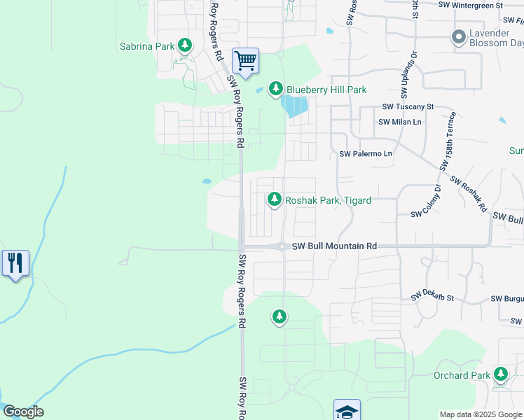 map of restaurants, bars, coffee shops, grocery stores, and more near 14205 Southwest 168th Avenue in Tigard
