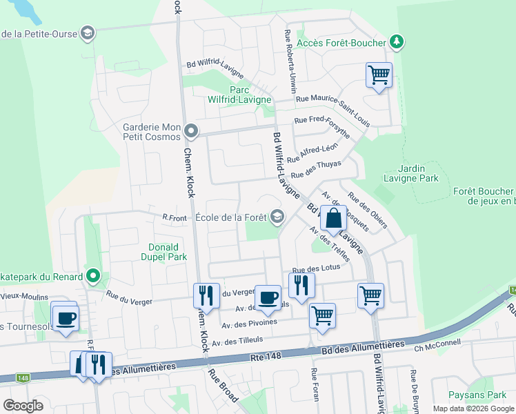 map of restaurants, bars, coffee shops, grocery stores, and more near 41 Impasse Hubert-Bergeron in Gatineau