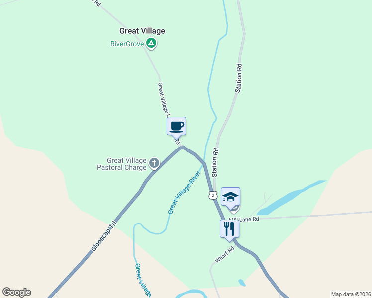 map of restaurants, bars, coffee shops, grocery stores, and more near 8911 Nova Scotia 2 in Great Village