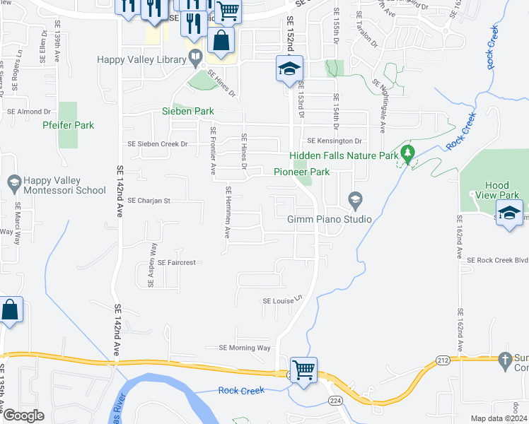 map of restaurants, bars, coffee shops, grocery stores, and more near 14626 Southeast Berkshire Road in Clackamas