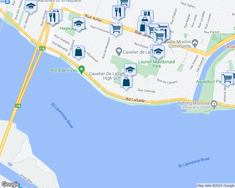 map of restaurants, bars, coffee shops, grocery stores, and more near 9241 Boulevard LaSalle in Montrã©Al