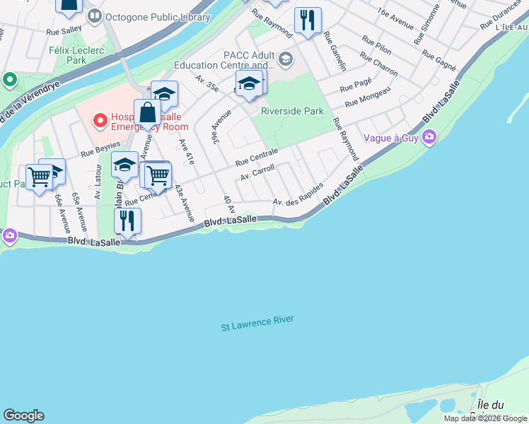 map of restaurants, bars, coffee shops, grocery stores, and more near 8479 Boulevard LaSalle in Montréal