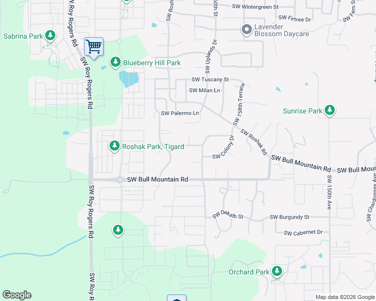 map of restaurants, bars, coffee shops, grocery stores, and more near 16325 Southwest Colony Place in Tigard