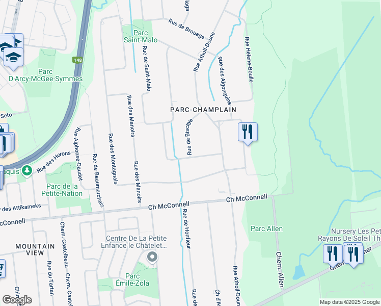 map of restaurants, bars, coffee shops, grocery stores, and more near 7 Rue de Biscay in Gatineau