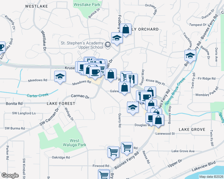 map of restaurants, bars, coffee shops, grocery stores, and more near 4589 Galewood Street in Lake Oswego