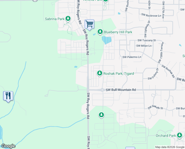 map of restaurants, bars, coffee shops, grocery stores, and more near 14220 Southwest Gold Coast Terrace in Tigard