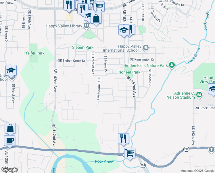 map of restaurants, bars, coffee shops, grocery stores, and more near 14947 Southeast Paddington Road in Clackamas