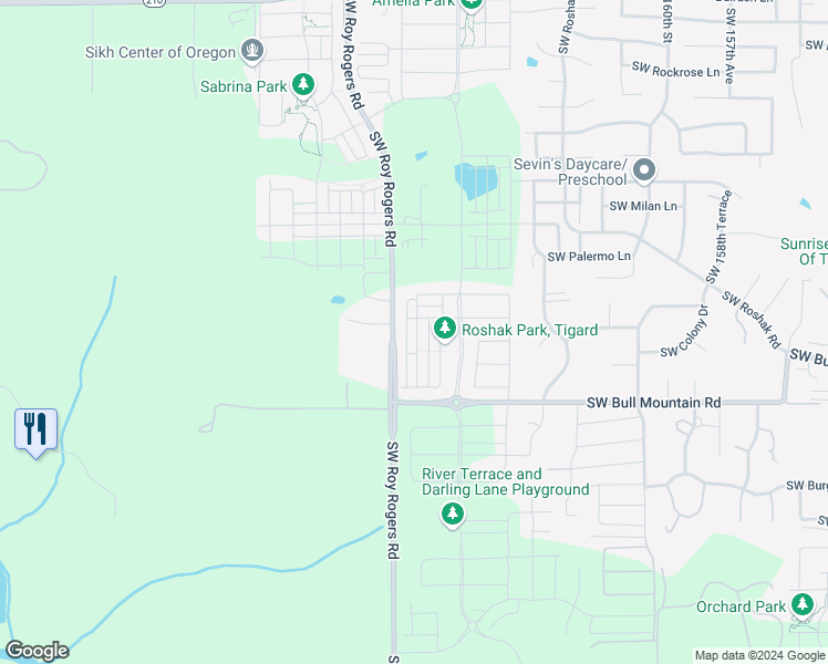 map of restaurants, bars, coffee shops, grocery stores, and more near 14220 Southwest Gold Coast Terrace in Tigard