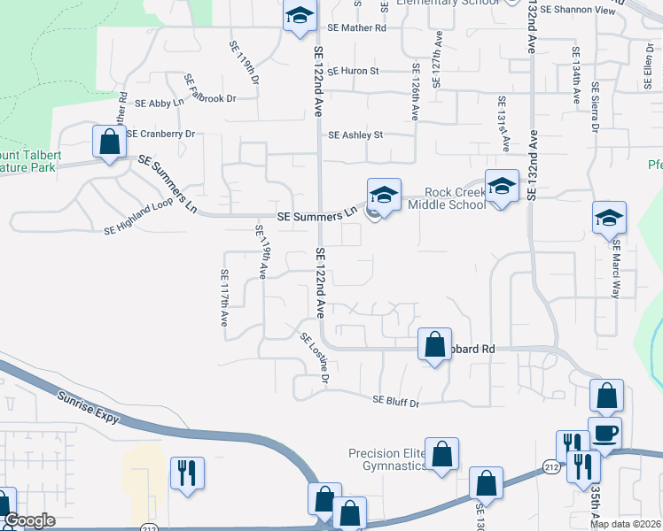 map of restaurants, bars, coffee shops, grocery stores, and more near 12205 Southeast Mountain Sun Drive in Clackamas