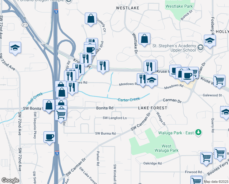 map of restaurants, bars, coffee shops, grocery stores, and more near 6060-6070 Meadows Rd in Lake Oswego