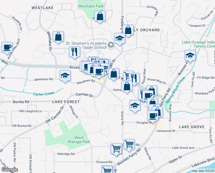 map of restaurants, bars, coffee shops, grocery stores, and more near 4589 Galewood Street in Lake Oswego