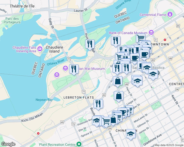 map of restaurants, bars, coffee shops, grocery stores, and more near 200 Lett Street in Ottawa