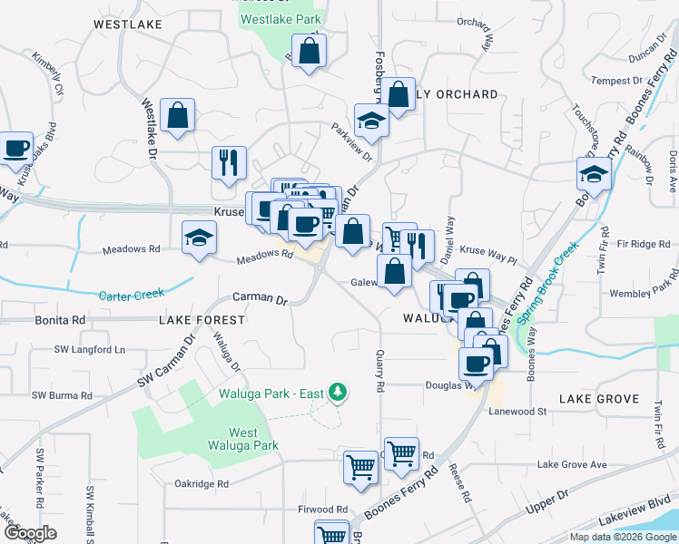map of restaurants, bars, coffee shops, grocery stores, and more near 4653 Galewood Street in Lake Oswego