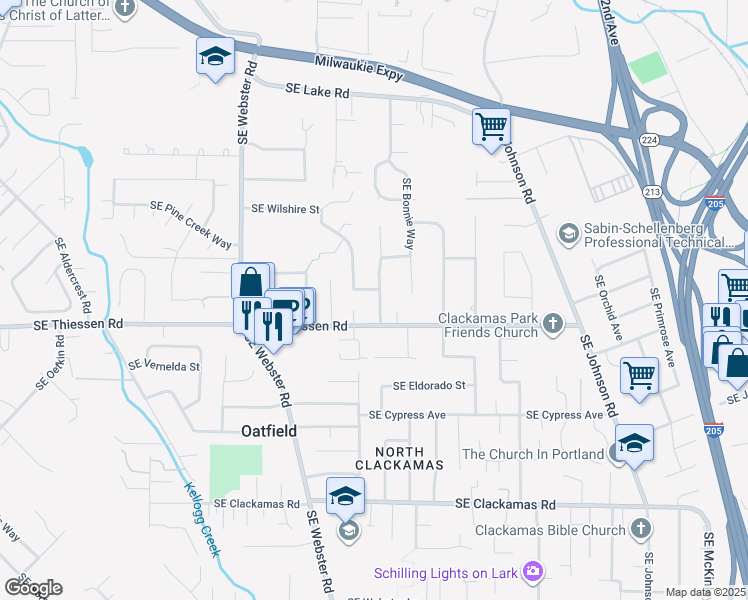 map of restaurants, bars, coffee shops, grocery stores, and more near 14673 Southeast Bevington Avenue in Milwaukie