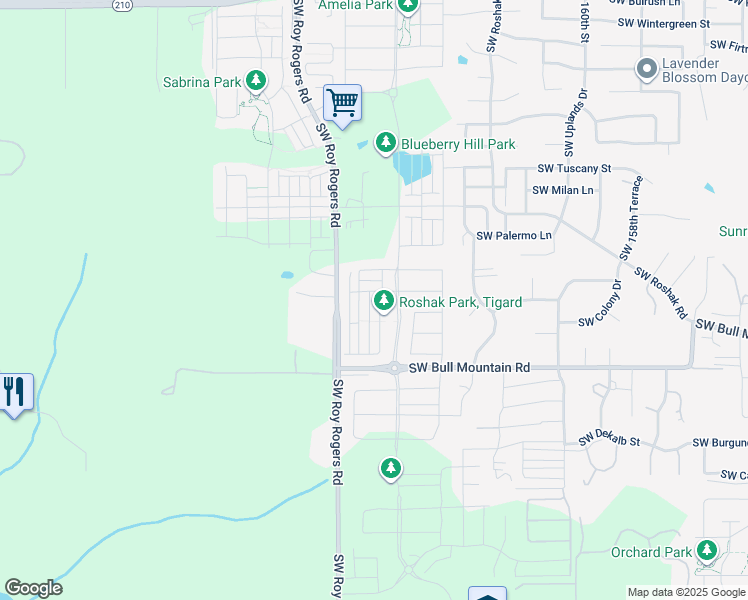 map of restaurants, bars, coffee shops, grocery stores, and more near 14205 Southwest 168th Avenue in Tigard