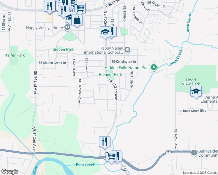 map of restaurants, bars, coffee shops, grocery stores, and more near 14578 Southeast 150th Place in Clackamas