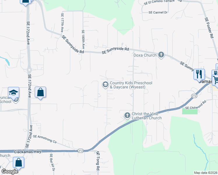 map of restaurants, bars, coffee shops, grocery stores, and more near 14554 Southeast Wyeast Avenue in Damascus