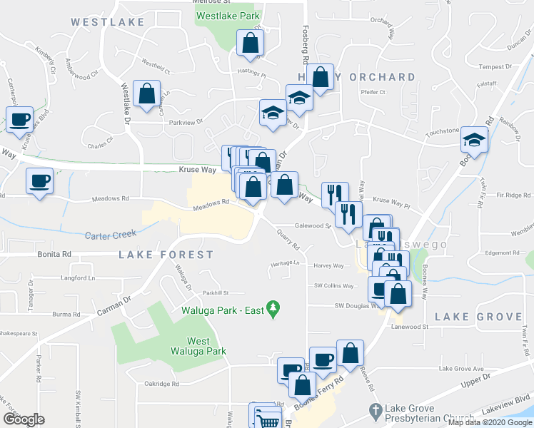map of restaurants, bars, coffee shops, grocery stores, and more near 4589 Galewood Street in Lake Oswego