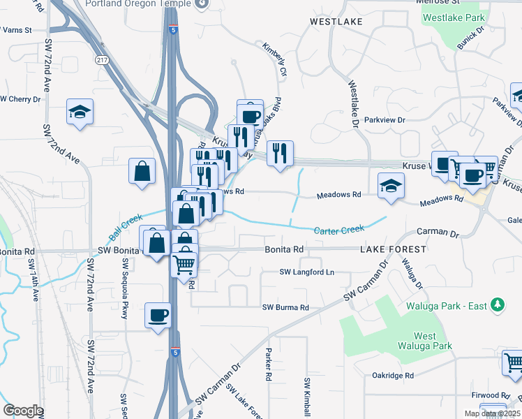 map of restaurants, bars, coffee shops, grocery stores, and more near 6100 Meadows Rd in Lake Oswego