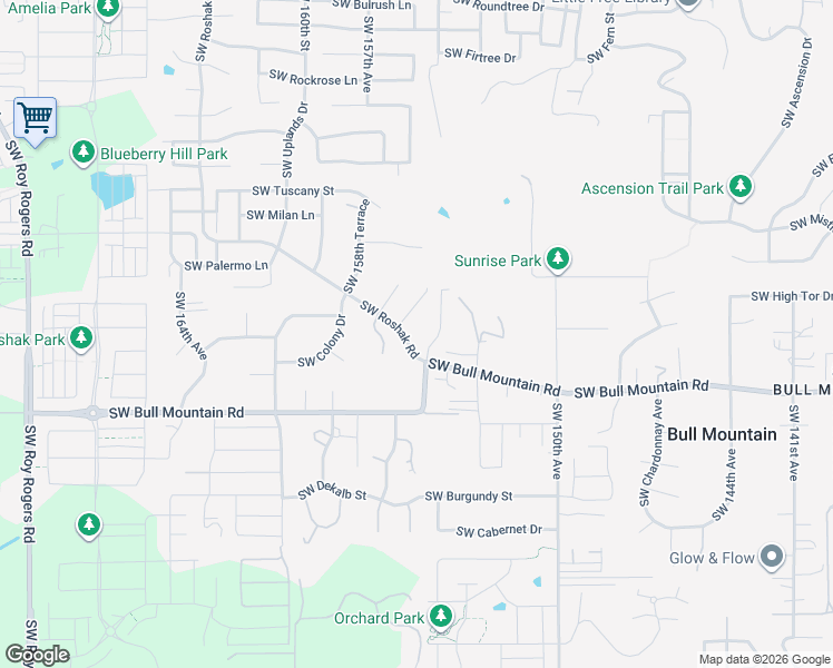 map of restaurants, bars, coffee shops, grocery stores, and more near 15565 Southwest Roshak Road in Tigard