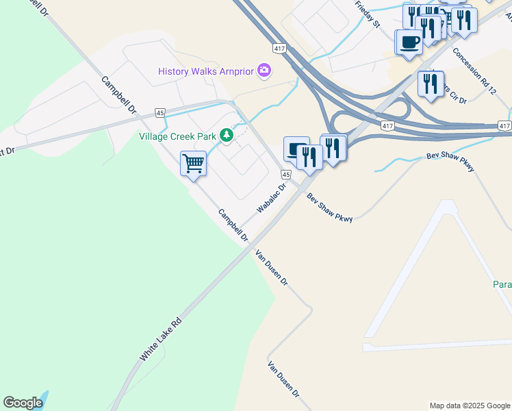 map of restaurants, bars, coffee shops, grocery stores, and more near 48 Wabalac Drive in Arnprior