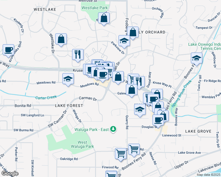 map of restaurants, bars, coffee shops, grocery stores, and more near 4589 Galewood Street in Lake Oswego