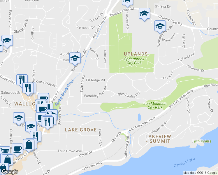 map of restaurants, bars, coffee shops, grocery stores, and more near 3040 Wembley Park Rd in Lake Oswego