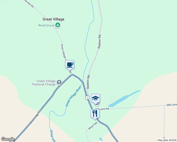 map of restaurants, bars, coffee shops, grocery stores, and more near 63 Station Road in Great Village