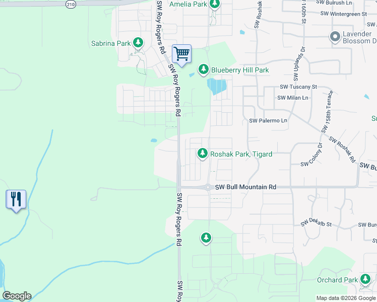 map of restaurants, bars, coffee shops, grocery stores, and more near 14203 Southwest 169th Avenue in Tigard