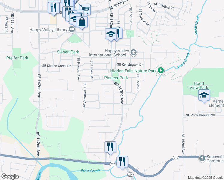 map of restaurants, bars, coffee shops, grocery stores, and more near 14578 Southeast 150th Place in Clackamas