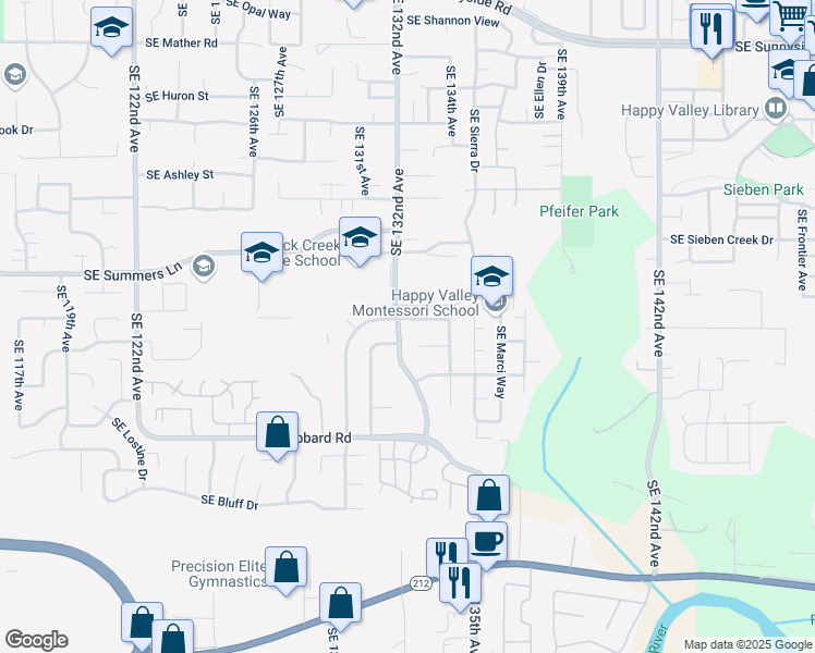 map of restaurants, bars, coffee shops, grocery stores, and more near 14547 Southeast Megan Way in Clackamas