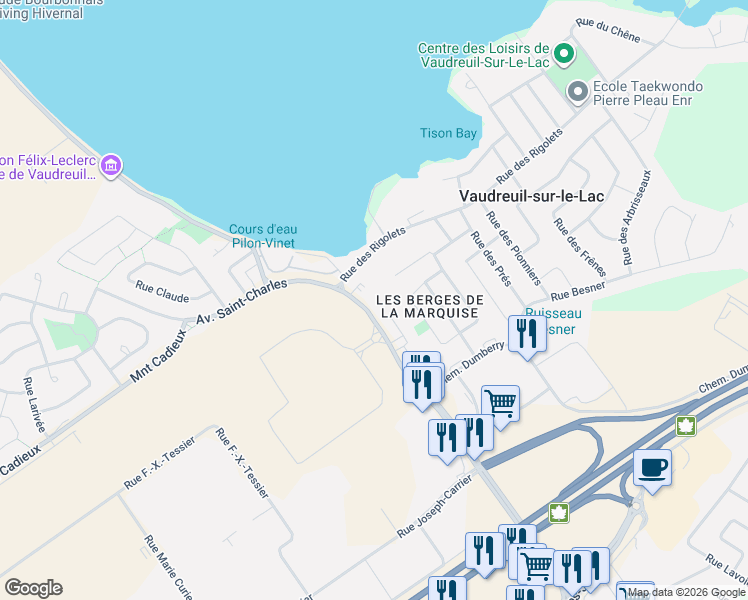 map of restaurants, bars, coffee shops, grocery stores, and more near 1013 Avenue Saint-Charles in Vaudreuil-Dorion