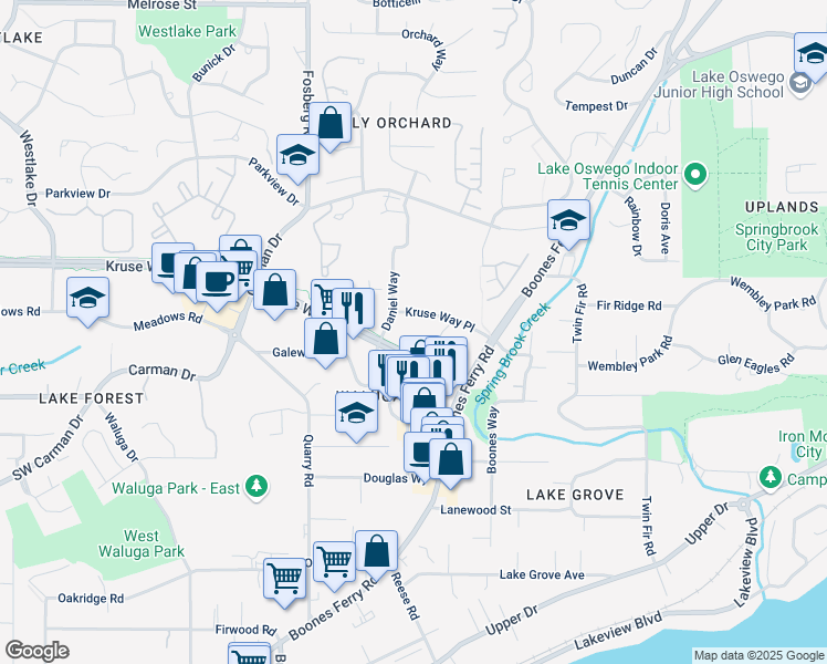 map of restaurants, bars, coffee shops, grocery stores, and more near 4004 Kruse Way Pl in Lake Oswego
