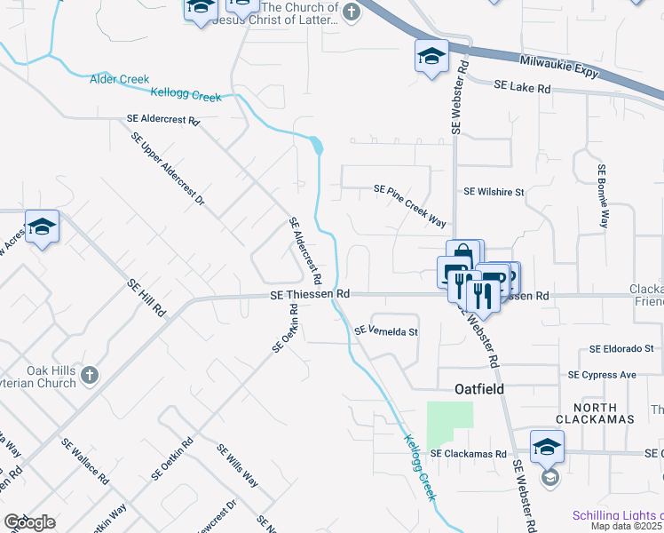 map of restaurants, bars, coffee shops, grocery stores, and more near 6266 Southeast Acorn Court in Milwaukie