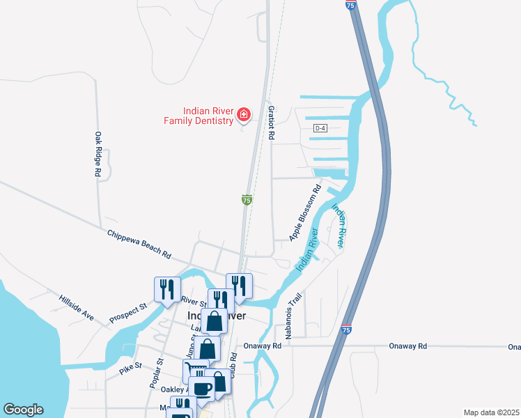 map of restaurants, bars, coffee shops, grocery stores, and more near in Indian River