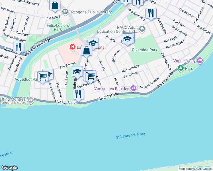 map of restaurants, bars, coffee shops, grocery stores, and more near 531 Crois de la Louisiane in Montréal
