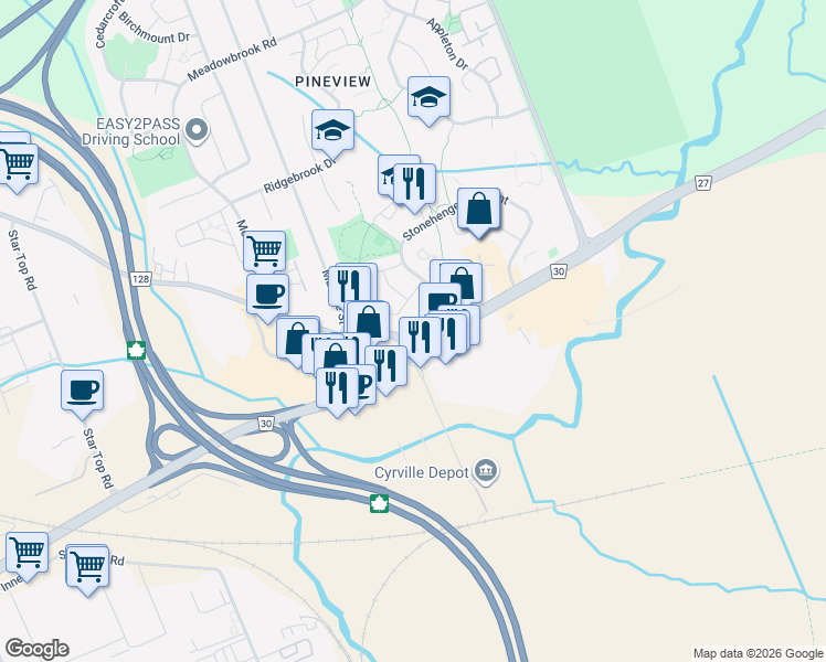 map of restaurants, bars, coffee shops, grocery stores, and more near 4303 Meadowvale Lane in Ottawa