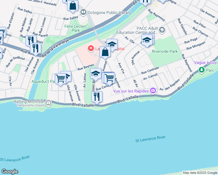 map of restaurants, bars, coffee shops, grocery stores, and more near in Montreal