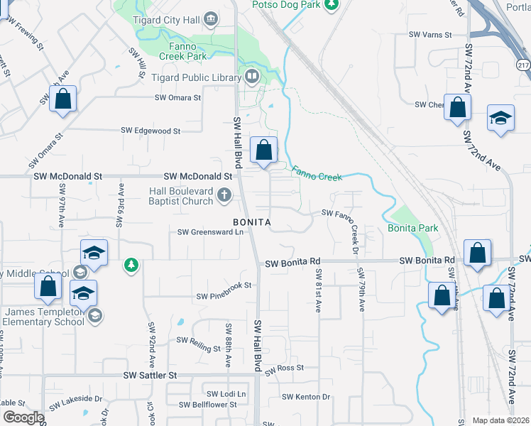 map of restaurants, bars, coffee shops, grocery stores, and more near 14205 Southwest Fanno Creek Court in Tigard