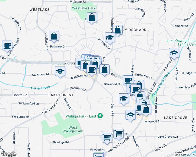 map of restaurants, bars, coffee shops, grocery stores, and more near 4589 Galewood Street in Lake Oswego