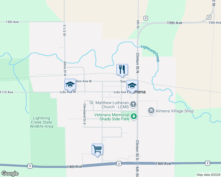 map of restaurants, bars, coffee shops, grocery stores, and more near 121 Lulu Ave E in Almena