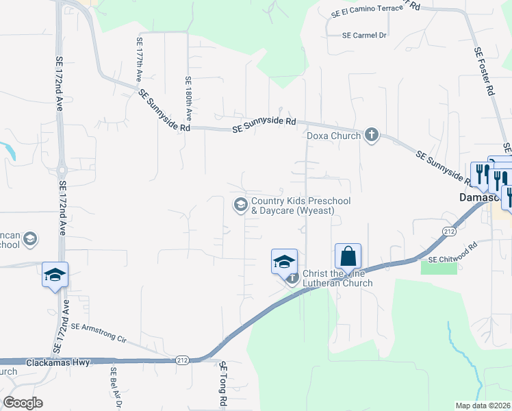 map of restaurants, bars, coffee shops, grocery stores, and more near 14554 Southeast Wyeast Avenue in Damascus
